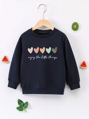 Colorful Hearts Graphic Girls Sweatshirt Casual Comfort Fit Kids Top