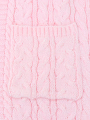 Solid Jacquard Open Front Cardigan With Pockets