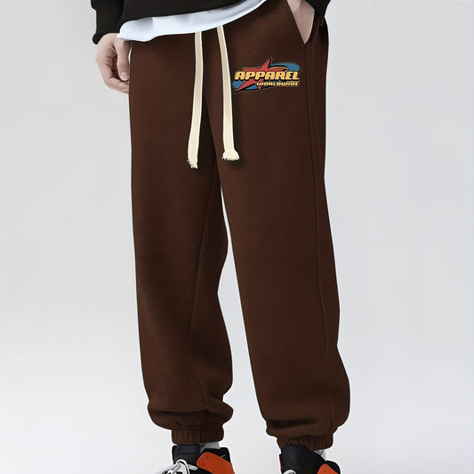 Retro Letter Print Drawstring Sweatpants Loose Fit Pants Men's Casual Joggers