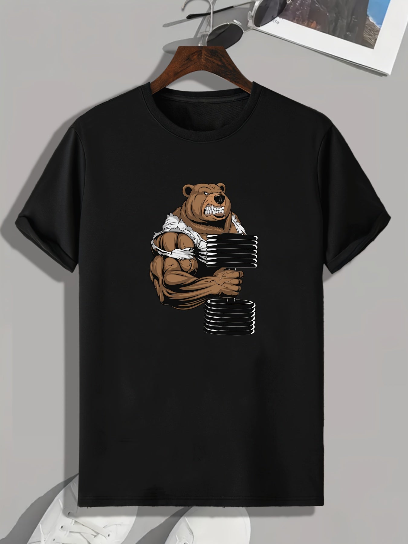 Men's Slim Fit Barbell Pattern Print Muscle Bear T-shirt