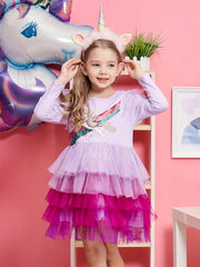 Girls Unicorn Party Princess Dress Long Sleeve Autumn Outfit