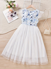 Girls Mesh Overlay Belted Princess Dress for Party Beach Vacation