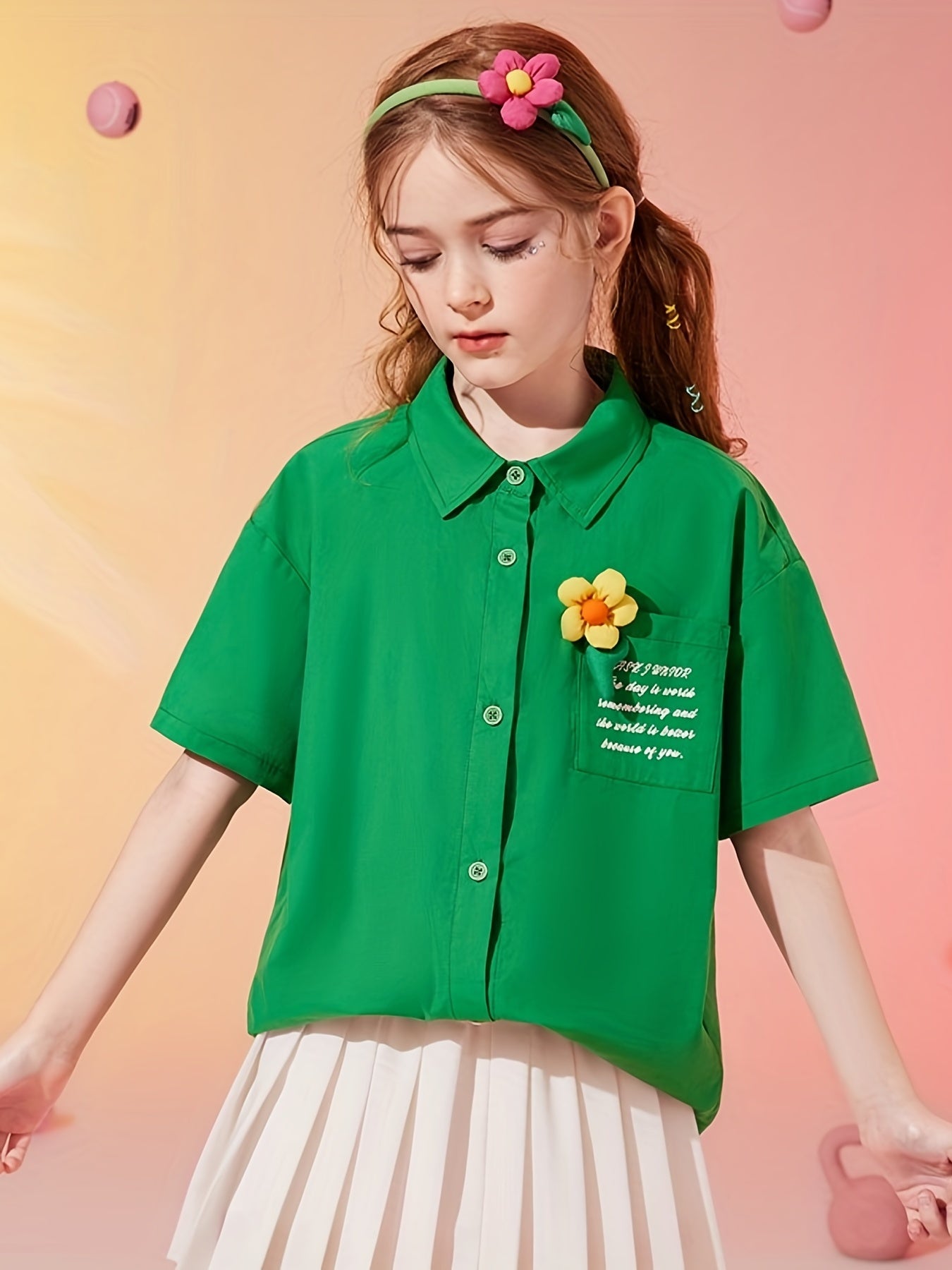 Forest Series Girls Short Sleeve Shirt Flower Graphic Top