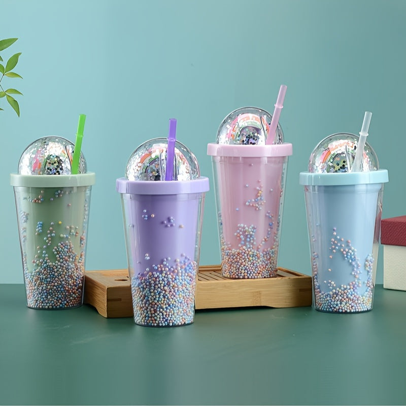 500ml Rainbow Bubble Double Layer Water Cup Large Capacity