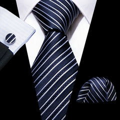 Barry Wang Men's Narrow Diagonal Stripe Tie Set