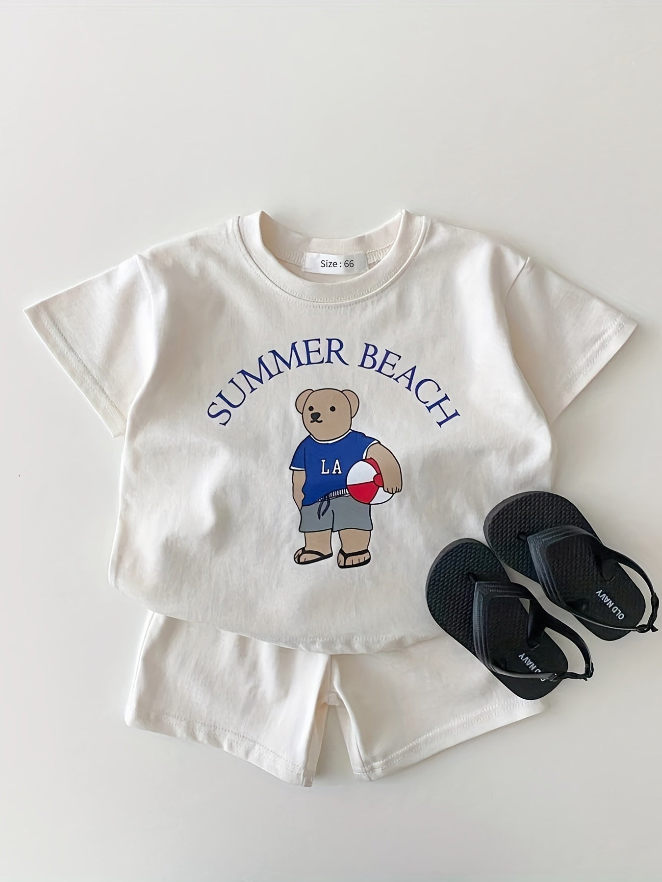 Baby Bear Graphic Print T shirt & Shorts Set for Summer