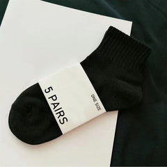 5 Pairs Women's Crew Socks Comfortable Solid Ankle Stockings