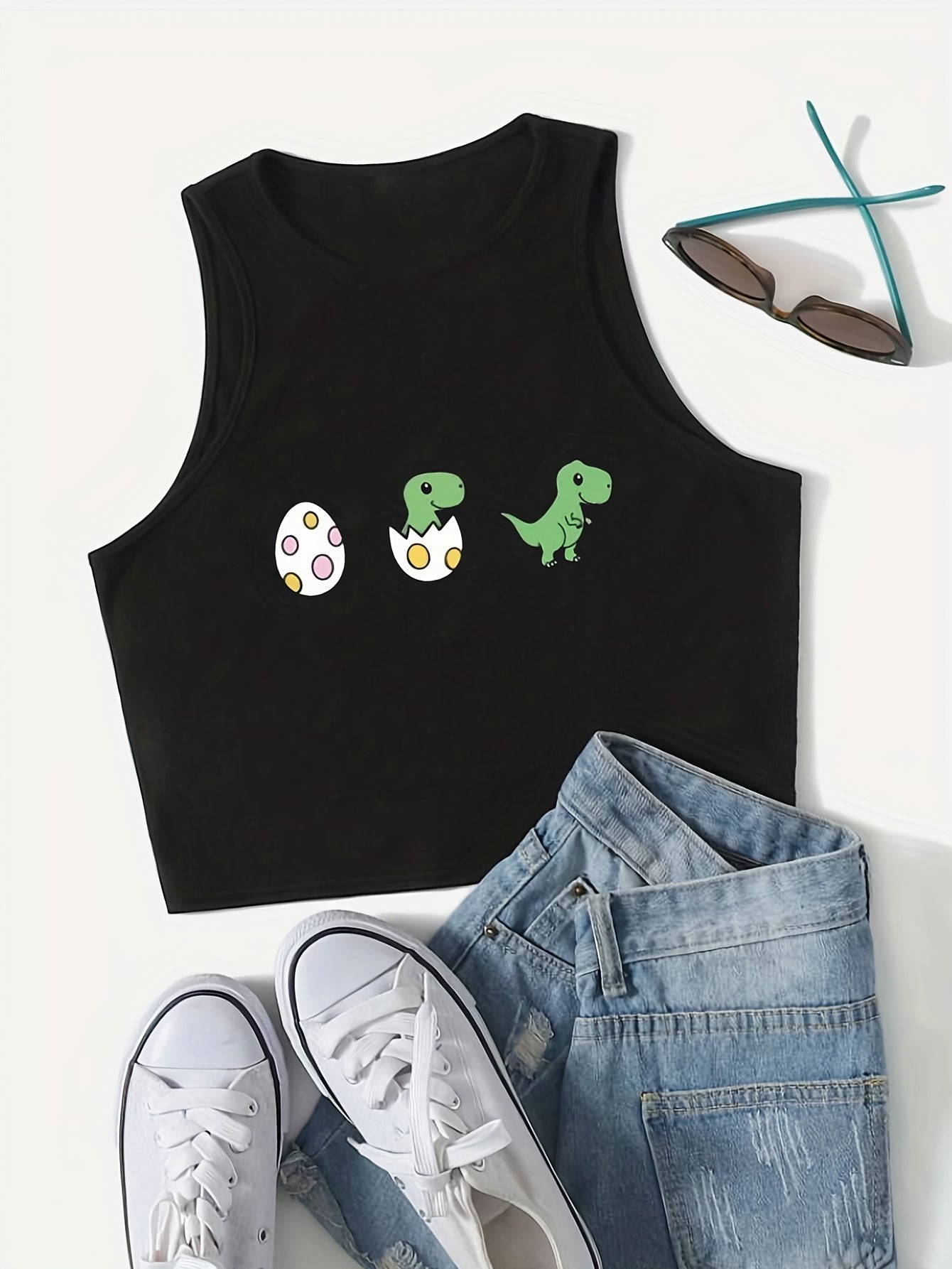 Dinosaur Print Crop Tank Top for Women