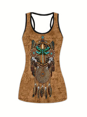 Feather Print Tank Top & Leggings Set