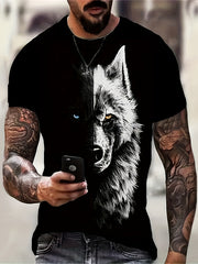 Men's Wolf Pattern Sports T-shirt Round Neck Tee Shirt