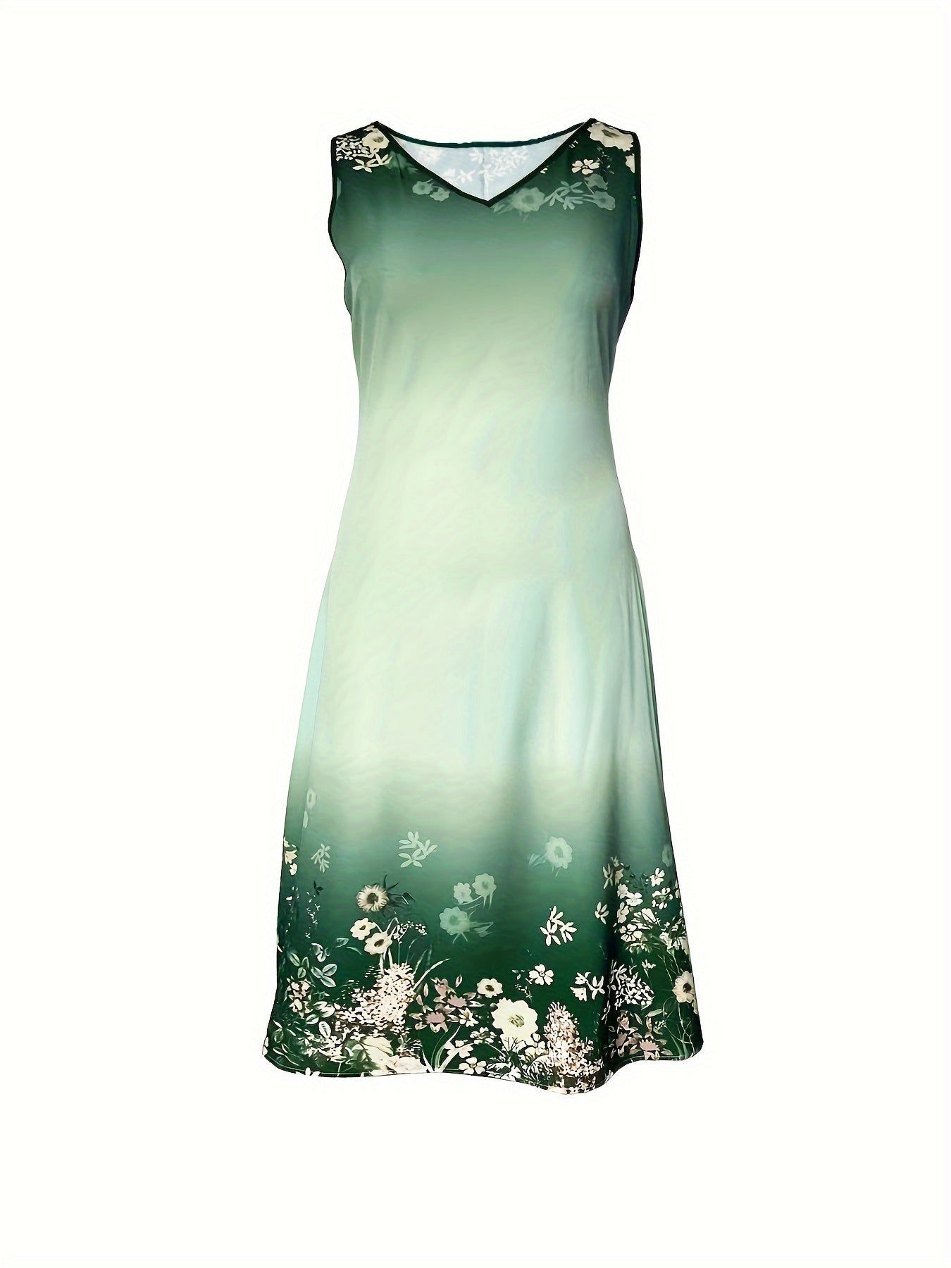 Women's Plus Floral & Ombre Print V Neck Tank Dress & Half Sleeve Open Front Top