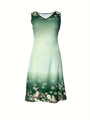 Women's Plus Floral & Ombre Print V Neck Tank Dress & Half Sleeve Open Front Top