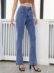 High Waist Flared Jeans with Patch Pockets