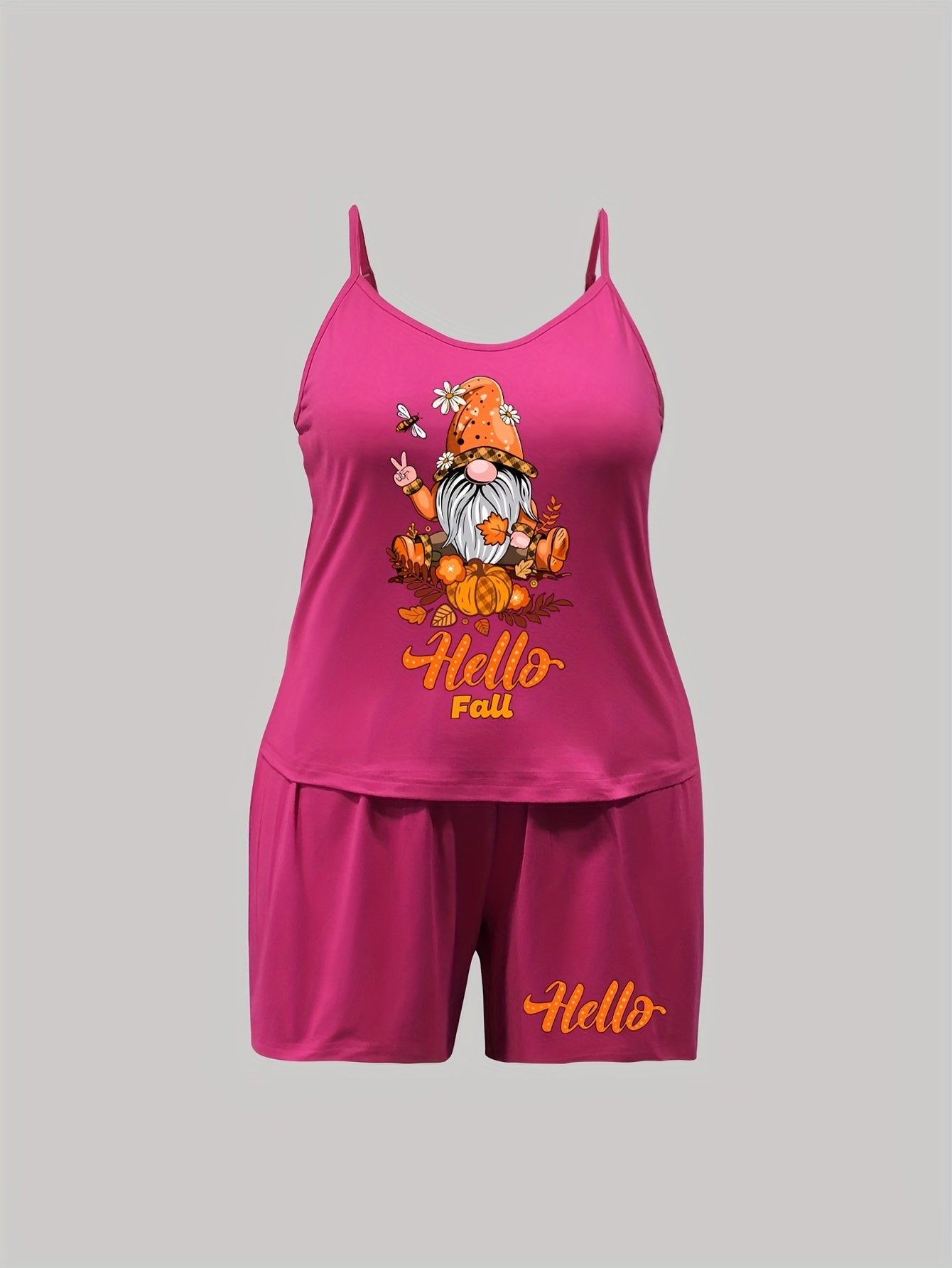 Funny Dwarf & Pumpkin Print Cami Top & Shorts Set
