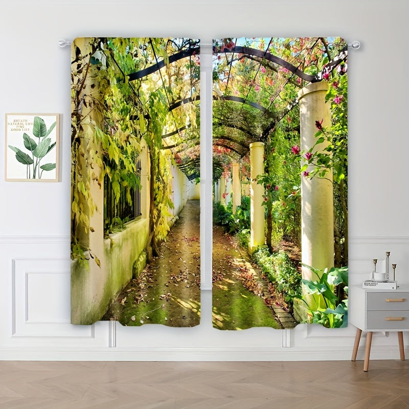 2pcs Modern Digital Printed Outdoor Curtains for Stylish Decor