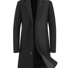 Men's Mid Length Button Up Lapel Coat For Fall Winter Business