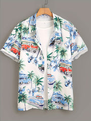 Tropical Tree & Flower Print Hawaiian Shirt