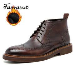 FARWARWO Leather Wing Tip Brogues Oxford Boots - Formal Dress Boots