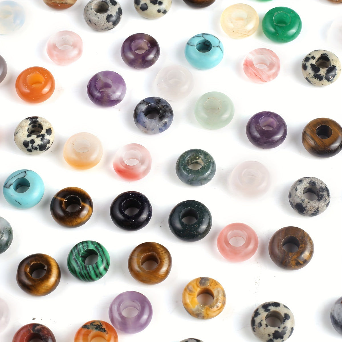 50pcs Natural Stone Big Hole Beads, Random Colour