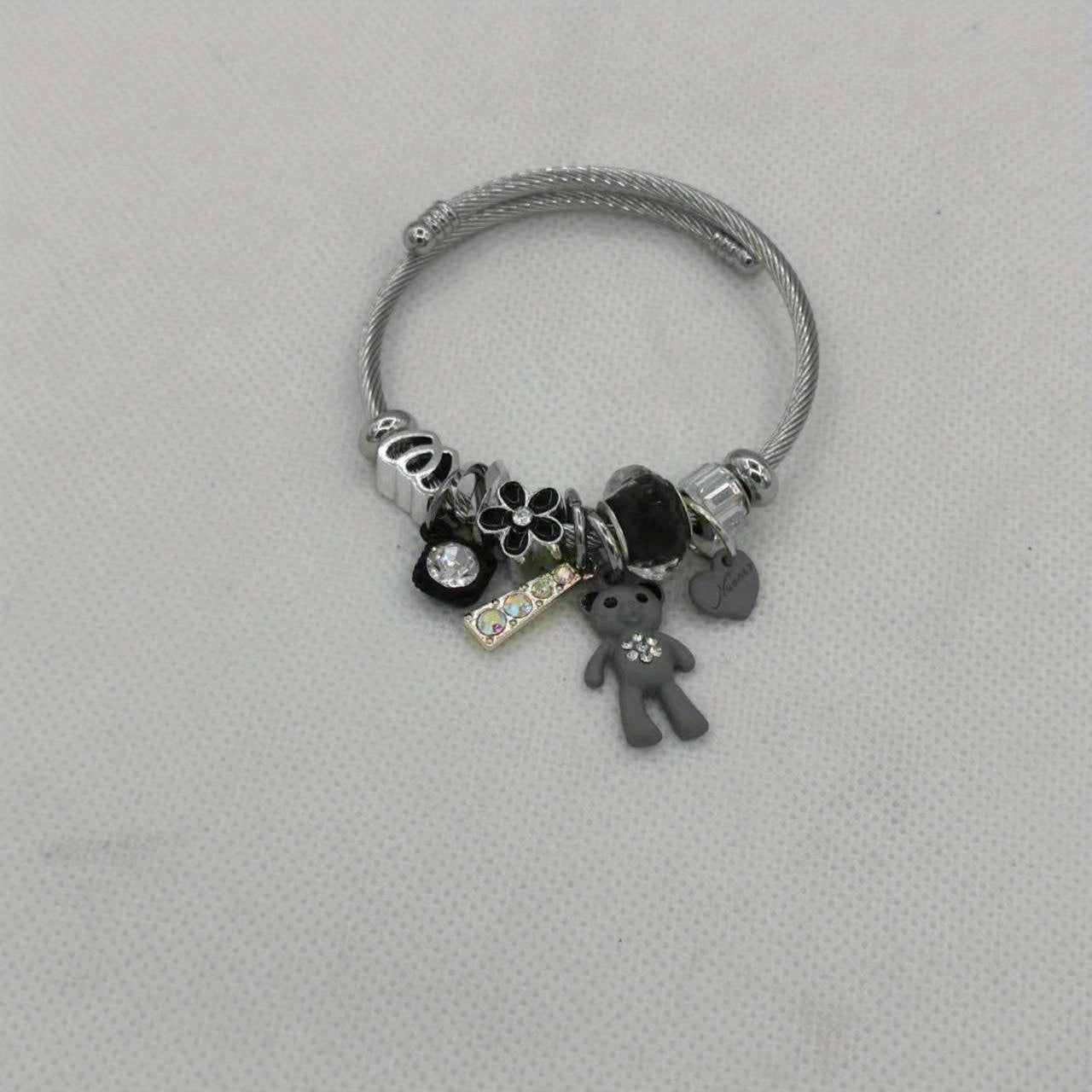 Heart Flower Bear Pendant Bracelet Stainless Steel DIY Jewelry