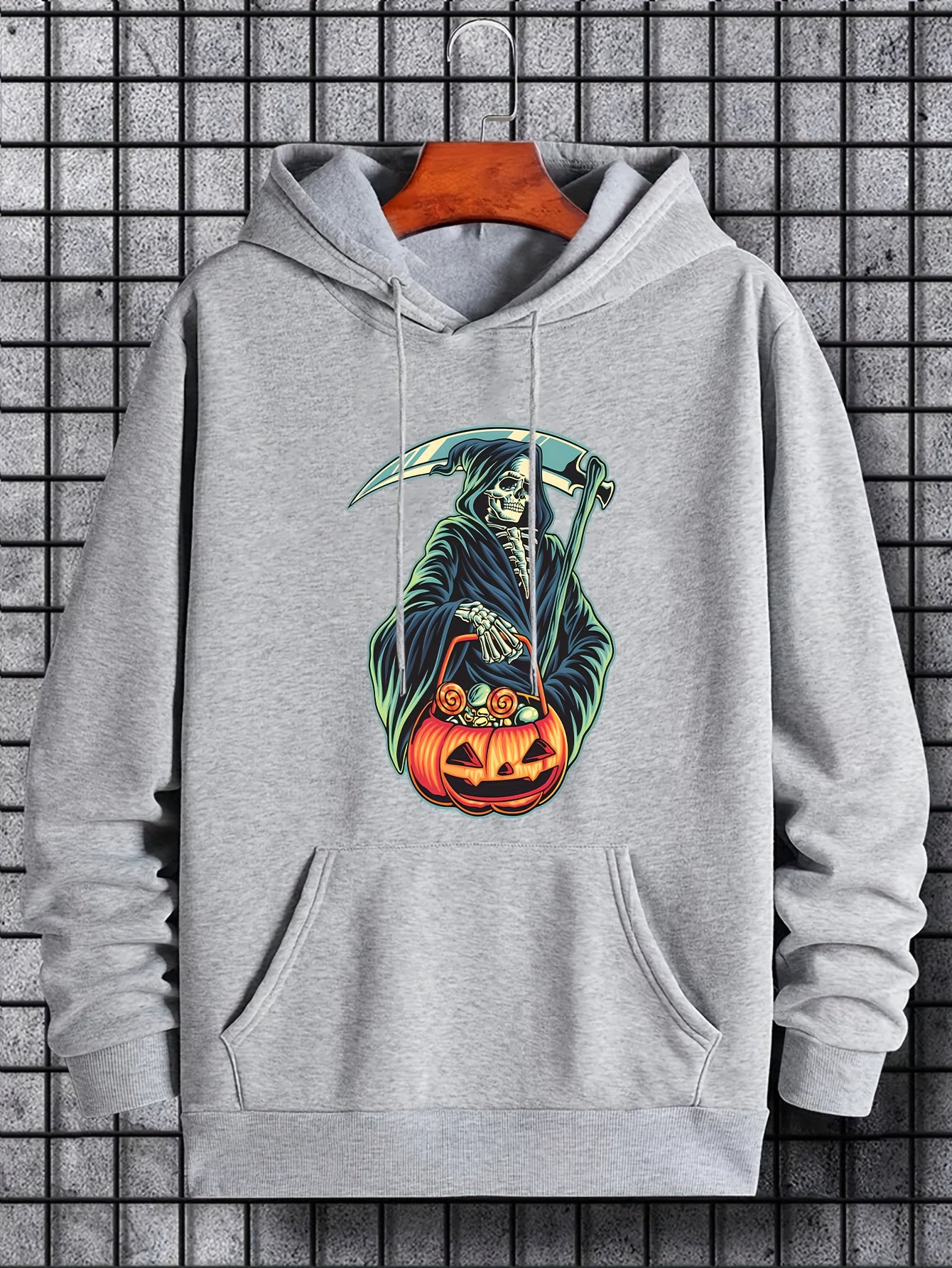 Men's Halloween Style Death Graphic Hoodie Casual Drawstring Sweatshirt