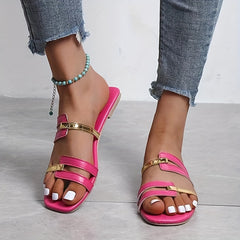 Women's Colorblock Flat Slippers Square Open Toe Non Slip