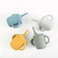 Children's Silicone Learning Cup with Straw and Handle