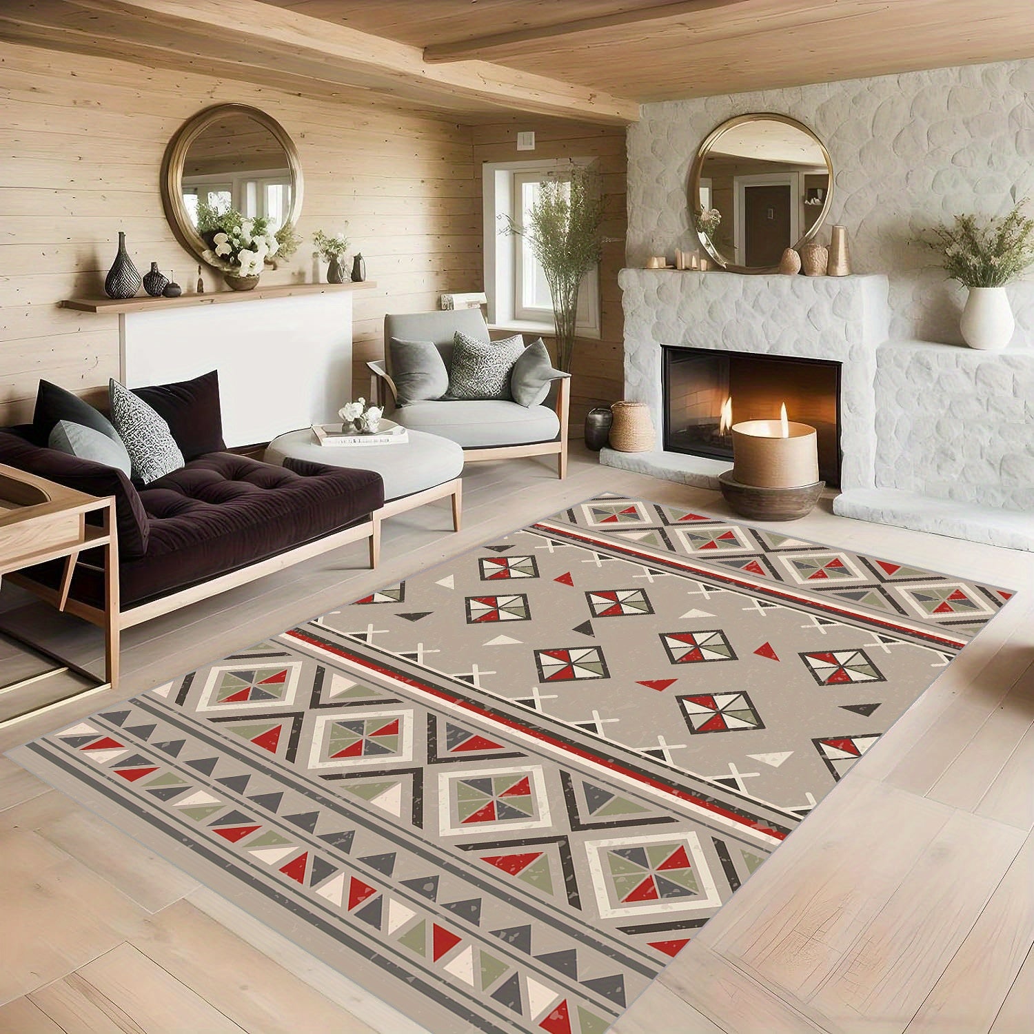 Modern Geometric Kitchen Rug Soft Faux Sheepskin Floor Mat