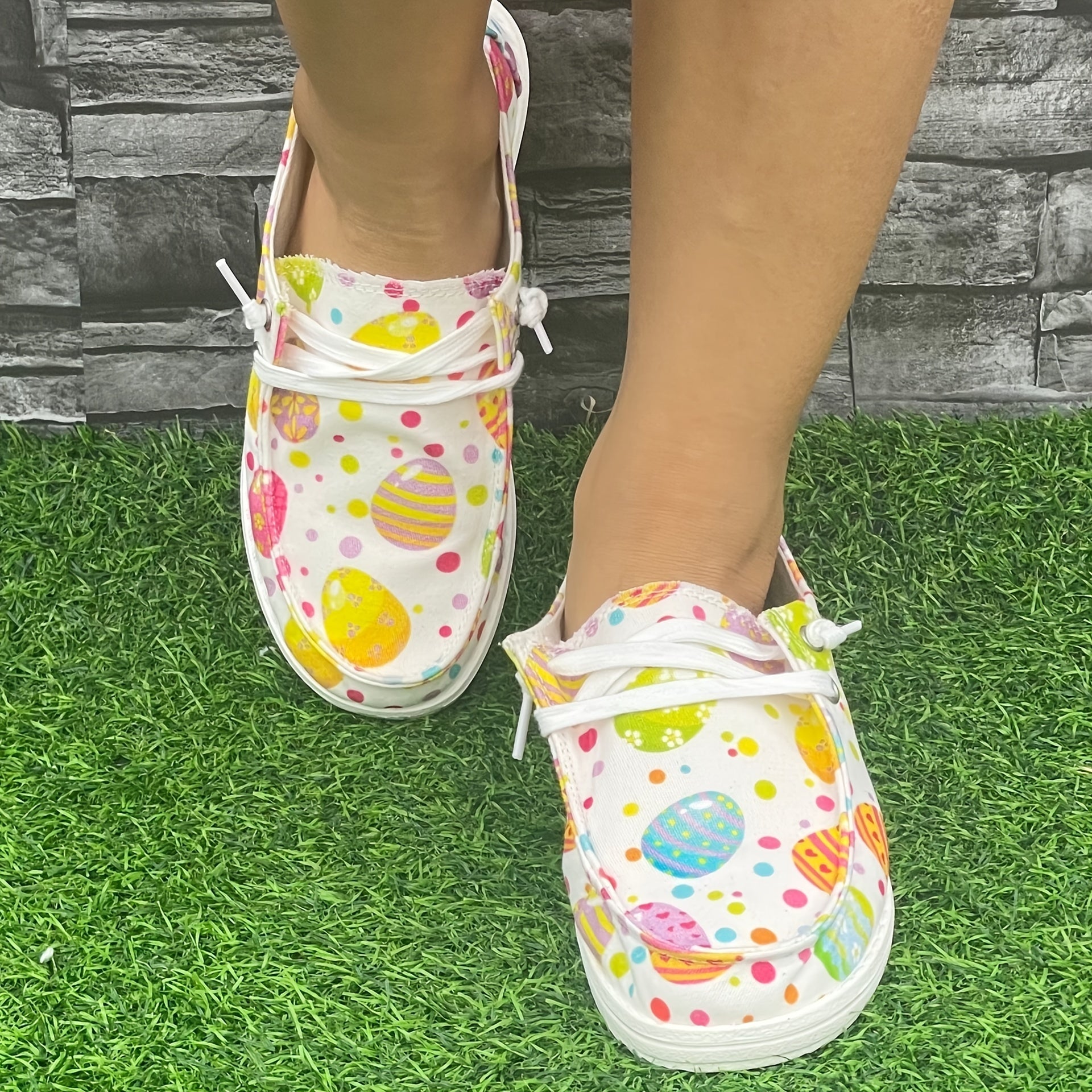 Women's Colorful Egg Easter Flat Skate Shoes Lightweight Walking Shoes