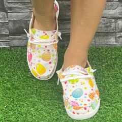 Women's Colorful Egg Easter Flat Skate Shoes Lightweight Walking Shoes