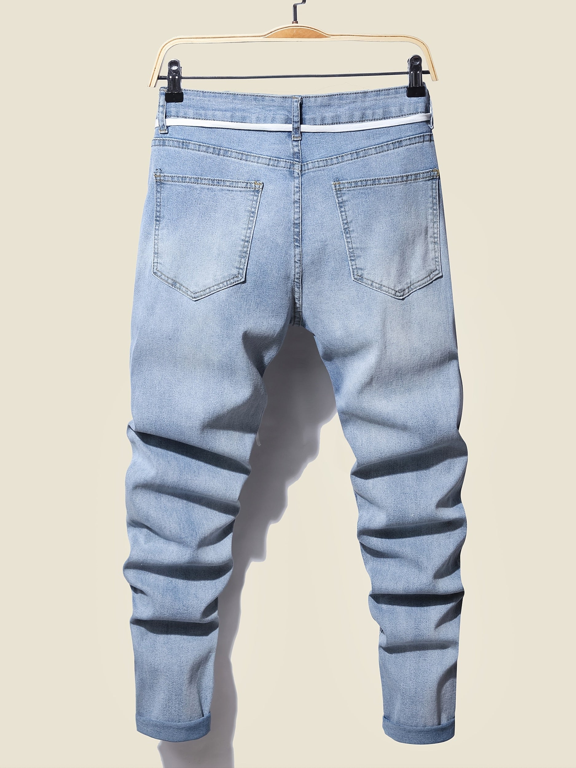 Plaid Ripped Jeans Men s Casual Street Style Distressed Denim Pants