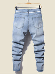 Plaid Ripped Jeans Men s Casual Street Style Distressed Denim Pants