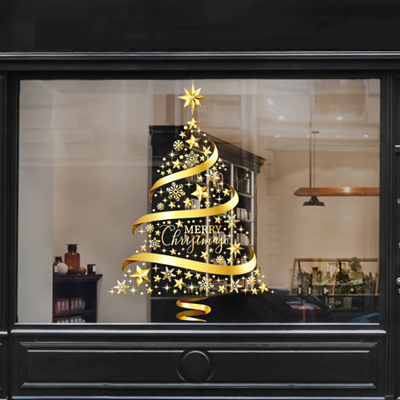 Golden Christmas Tree Window Stickers