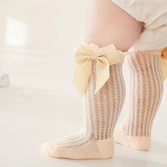 5 Pairs Baby Girls Bow Mesh Knee High Socks Toddler Cotton Dress Stockings