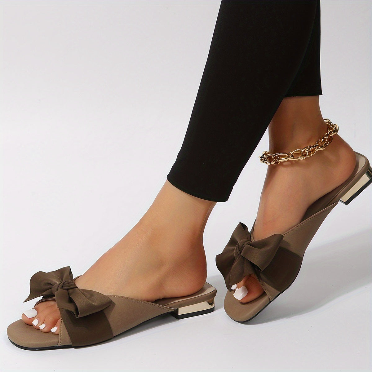 Women's Bowknot Slide Sandals Chunky Low Heel Shoes Lightweight Summer Shoes