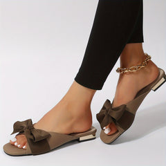 Women's Bowknot Slide Sandals Chunky Low Heel Shoes Lightweight Summer Shoes