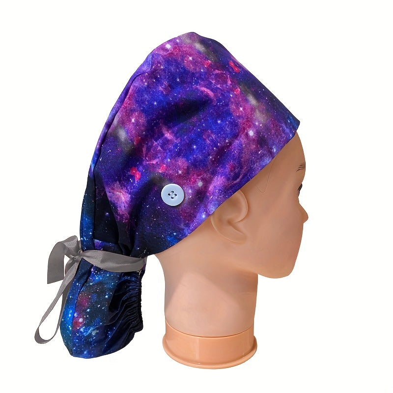 Colorful Cartoon Print Scrub Cap Nurse Hat Elastic Lace Up Working Hat