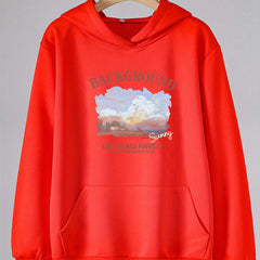 Tranquil Town Print Hoodies Girls Comfy Hooded Pullover Tops