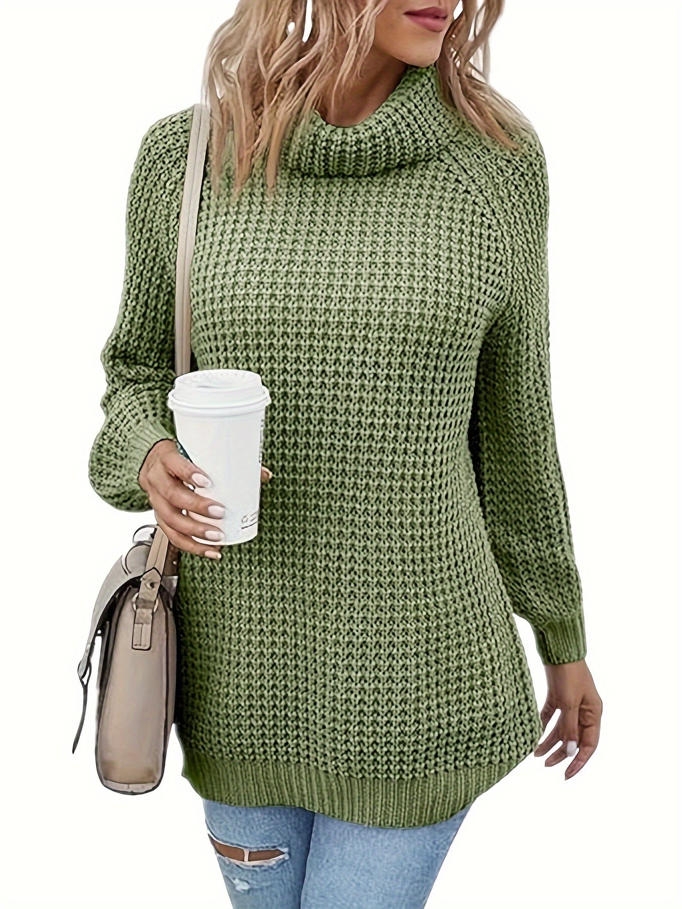 Women's Plus Casual Sweater Solid Long Sleeve Turtle Neck Jumper