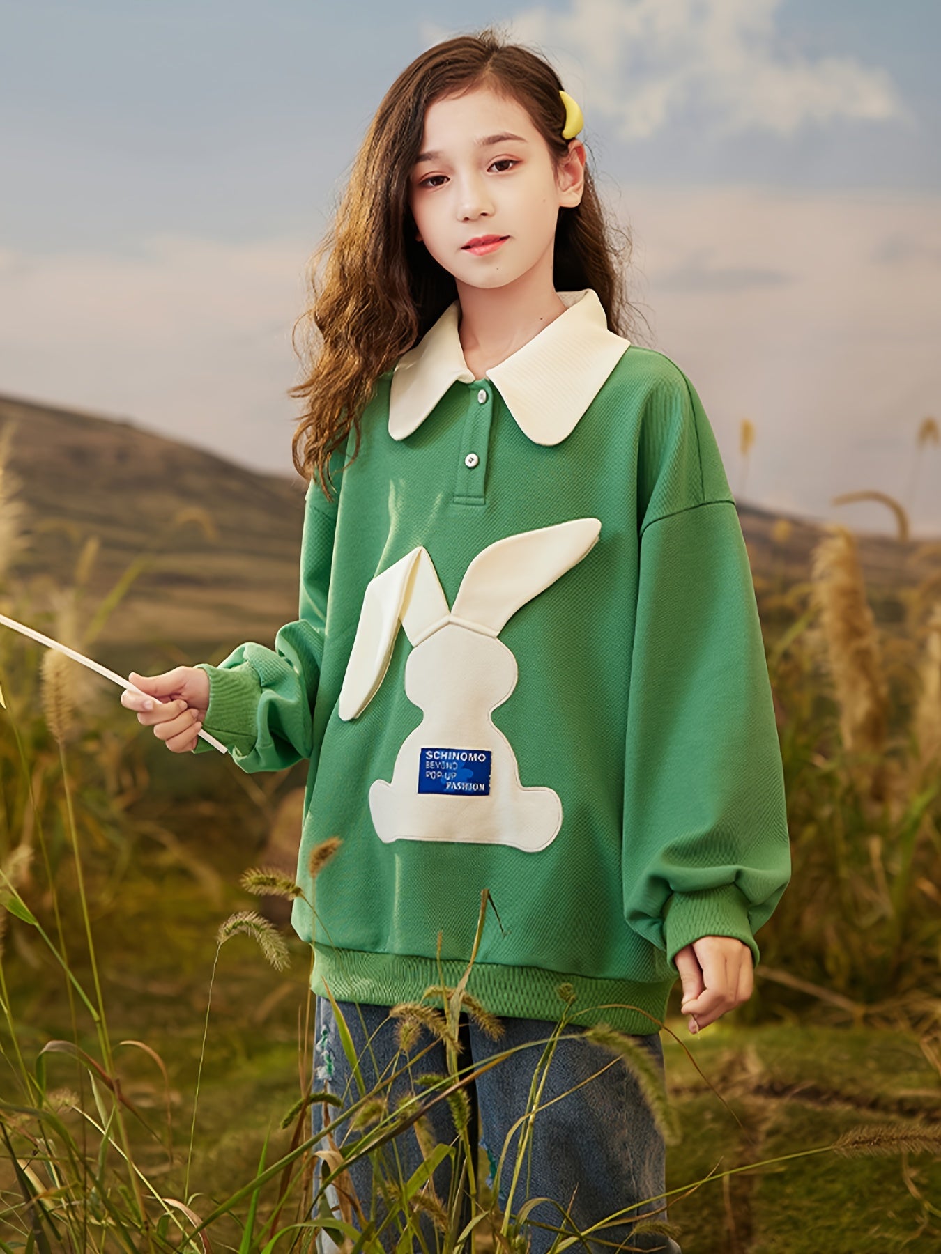 Girls' Rabbit Polo Sweatshirt - Spring Children's Cartoon Tops