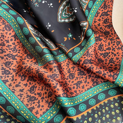 Vintage Paisley Print Silk Square Scarf Shawl for Women