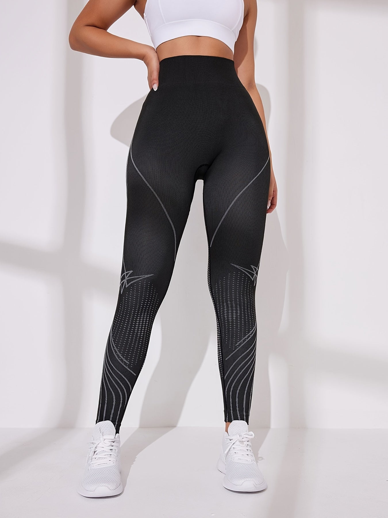 Geometric Print High Waist Yoga Pants Slim Fit Sports Leggings Women's Activewea