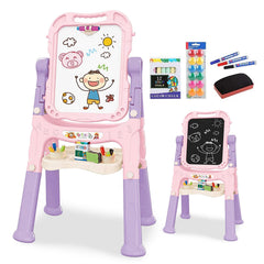 Double Sided Magnetic Drawing Board Easel Colour Chalk Pink