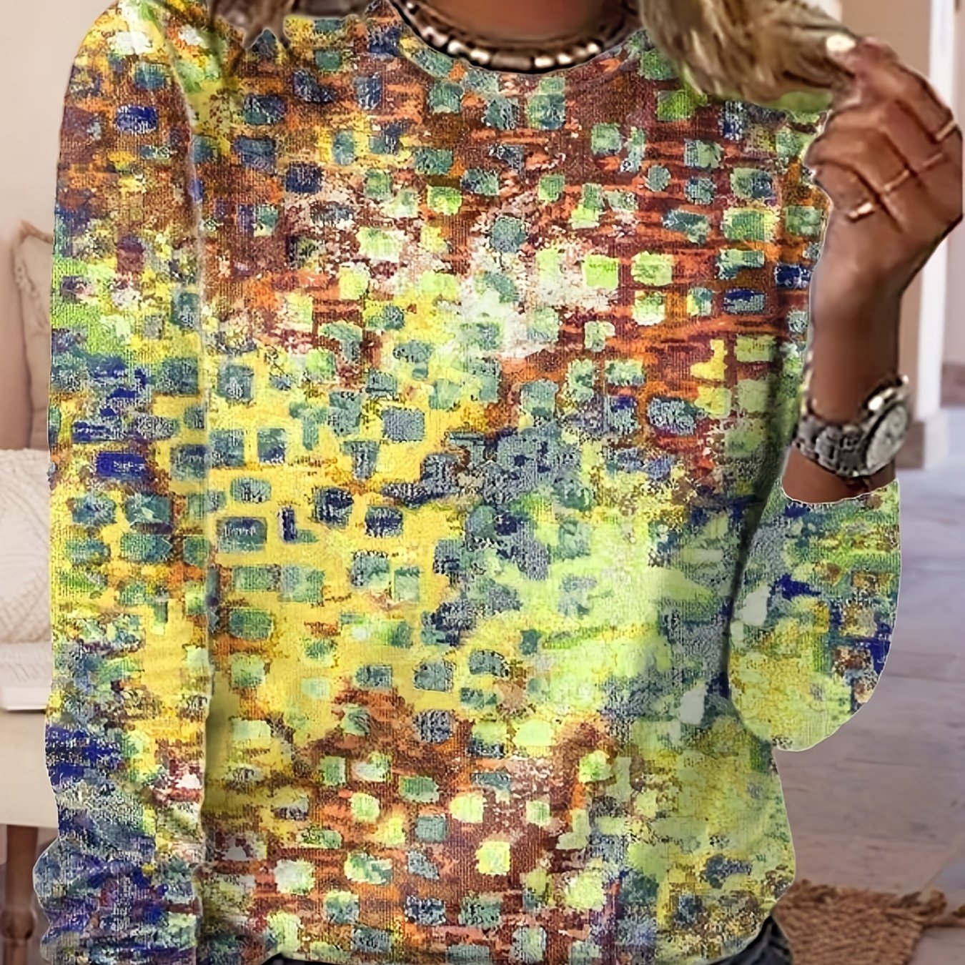Print Crew Neck Sweatshirt for Women