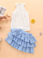 2pcs Baby Girls Lace Halter Top & Bowknot Skirt Set