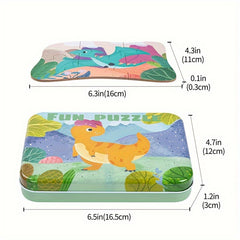 Dinosaur Puzzle Set for Kids Educational Toy in Iron Storage Box