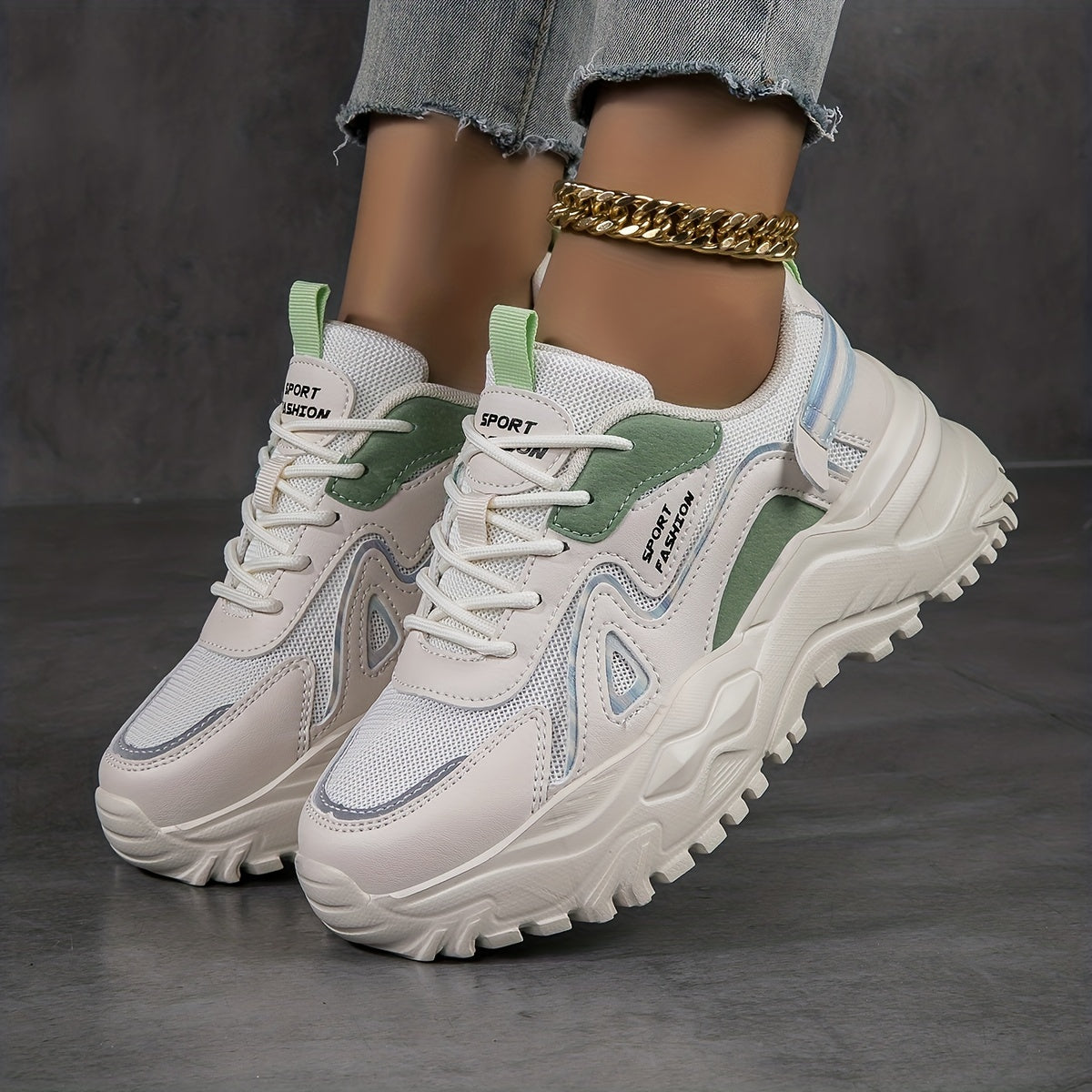 Women's Breathable Mesh Platform Shoes Lace Up Low Top Outdoor Sport Shoes