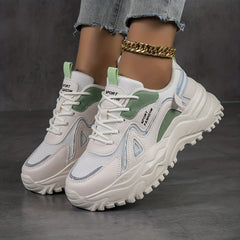 Women's Breathable Mesh Platform Shoes Lace Up Low Top Outdoor Sport Shoes