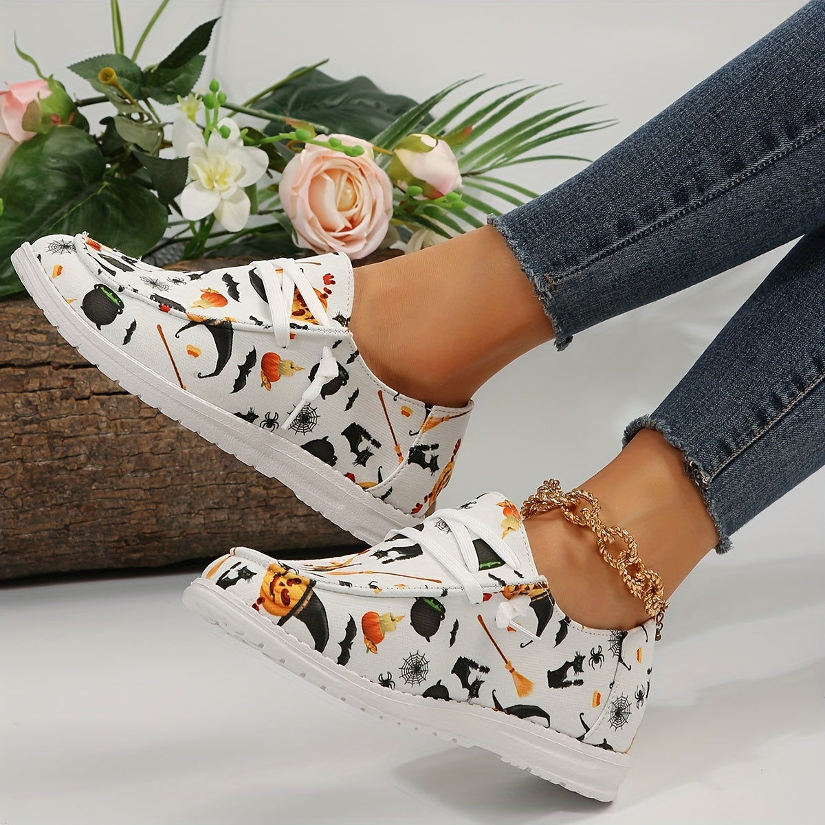 Women's Halloween Pumpkin Pattern Skate Shoes Lightweight Loafers