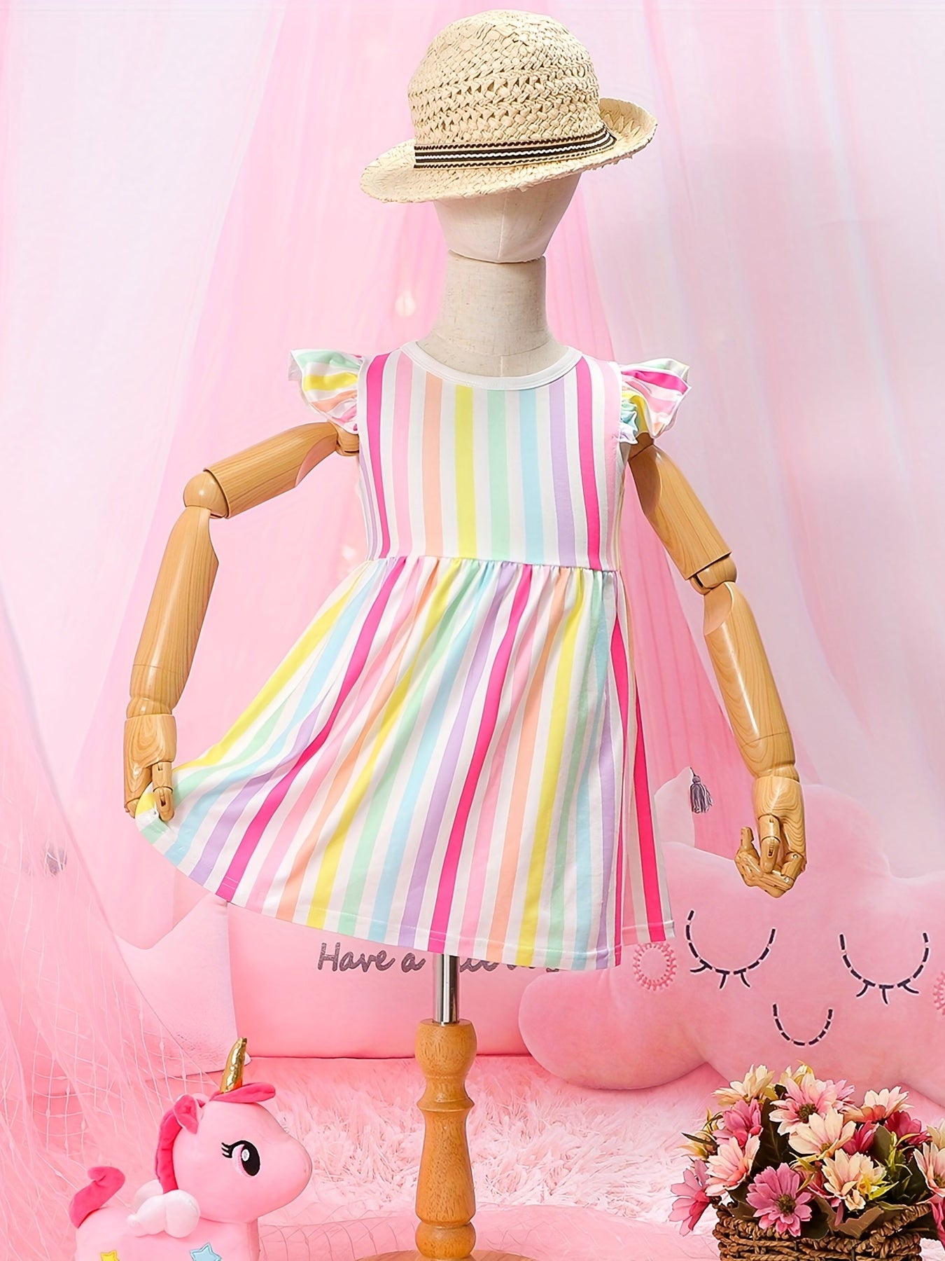 Baby Girls Striped Ruffle Trim Dress for Summer